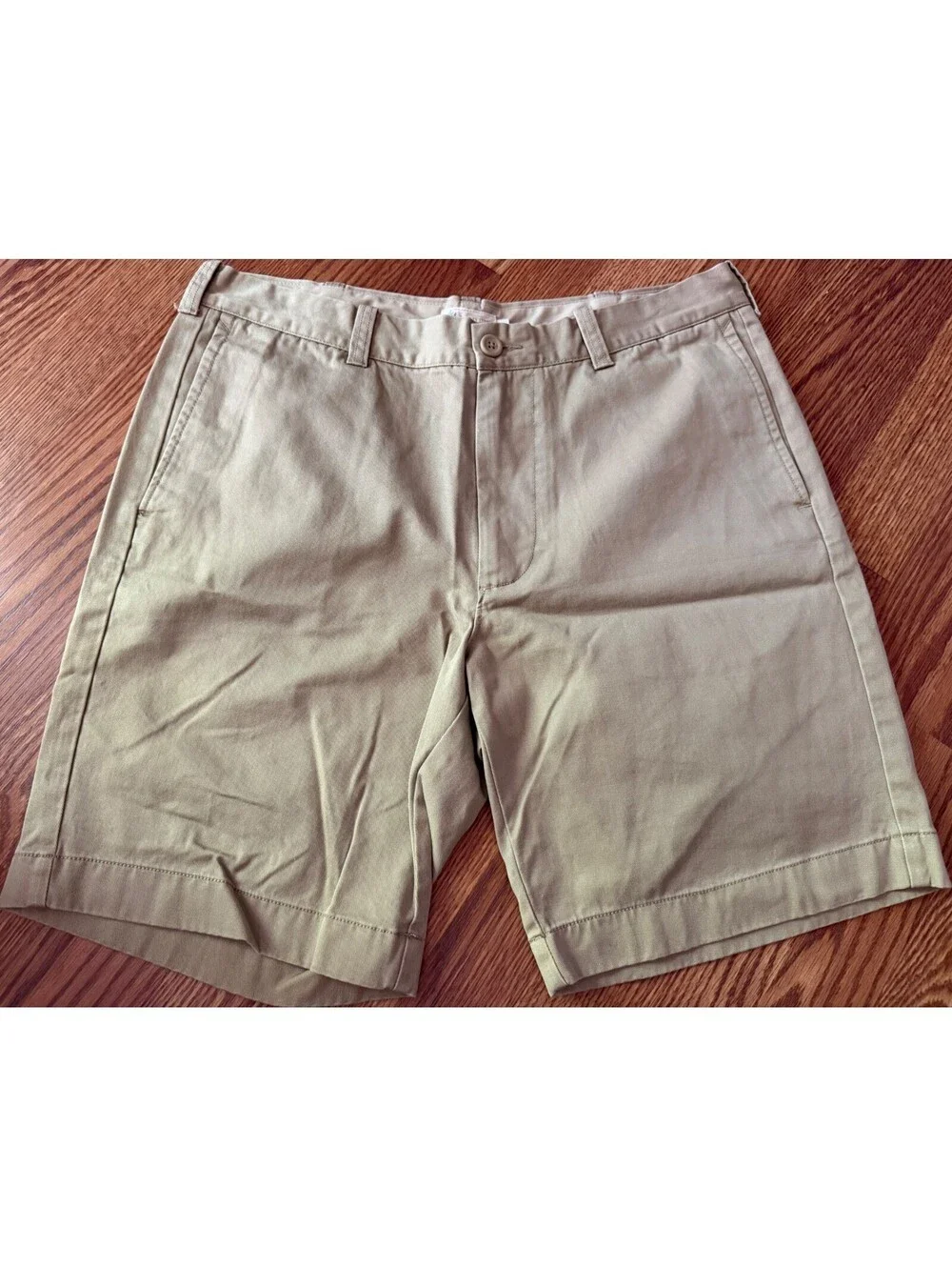 J.Crew Mens Khaki Tan Chino Shorts 100% Cotton Size 35 Flat Front Casual Twill